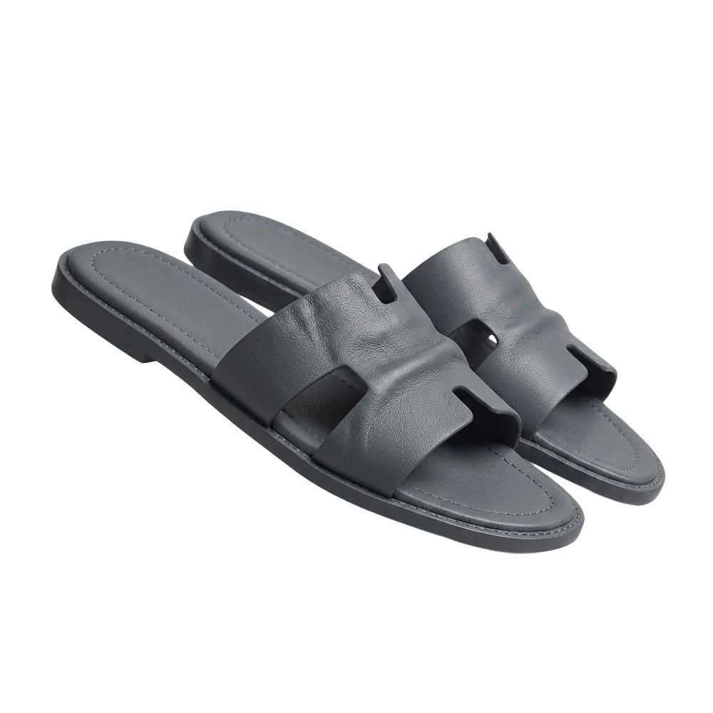 Mens Wide Strap Leather Slide Sandals