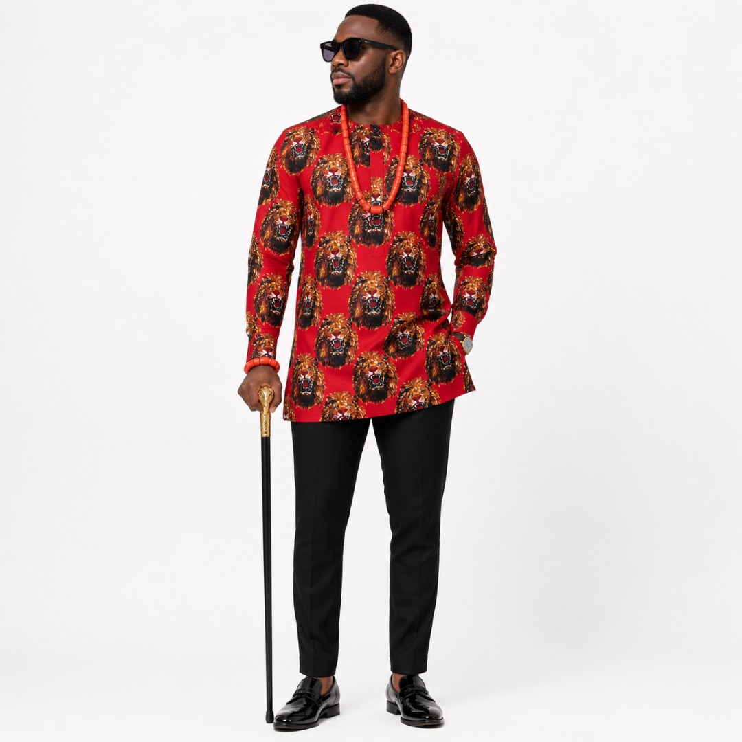 Luxury Red Royal Isi Agu Traditional Fenico Fabric