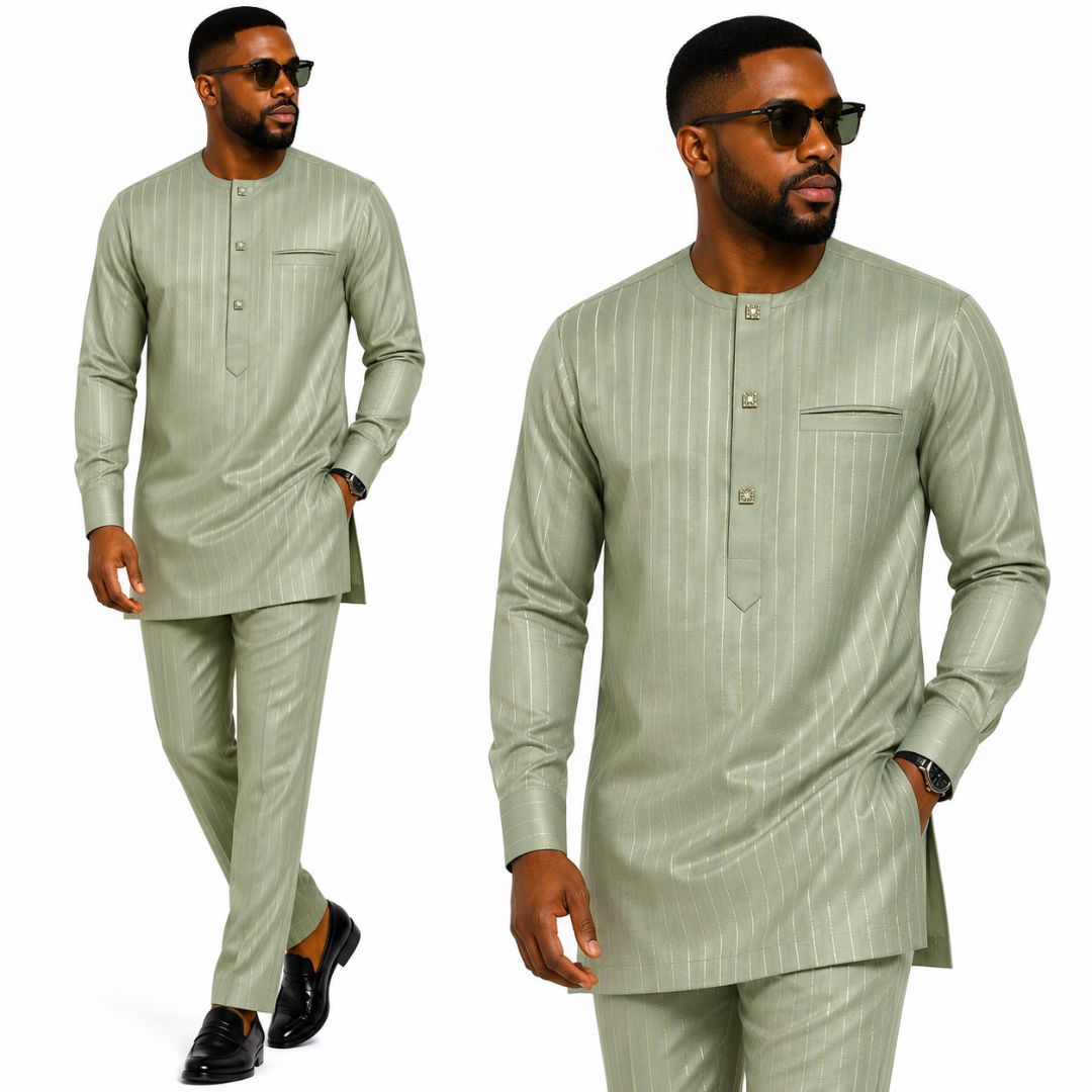 Premium Sage Green Striped Fabric