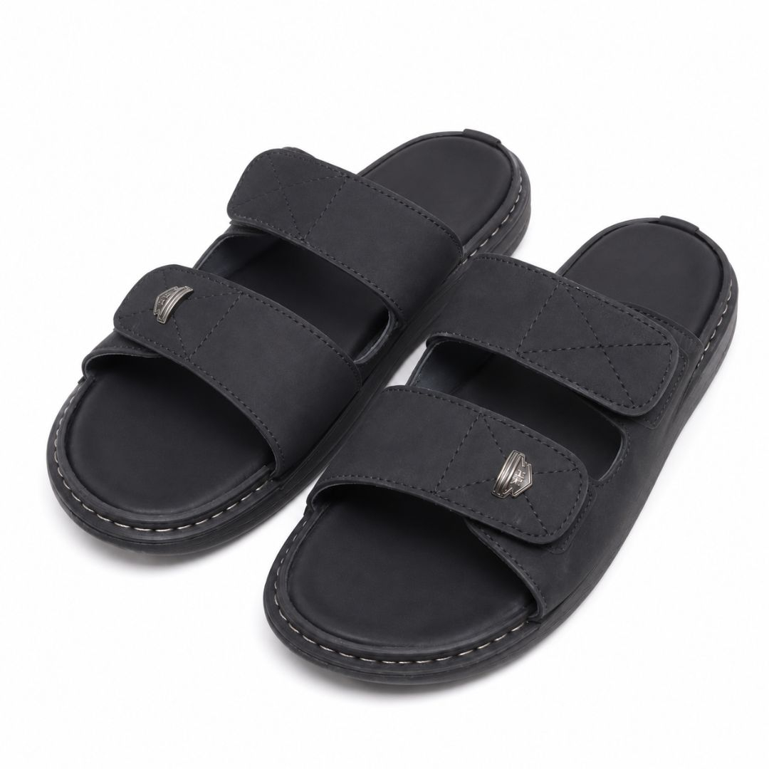 Matte Black Double Strap Slide Sandals