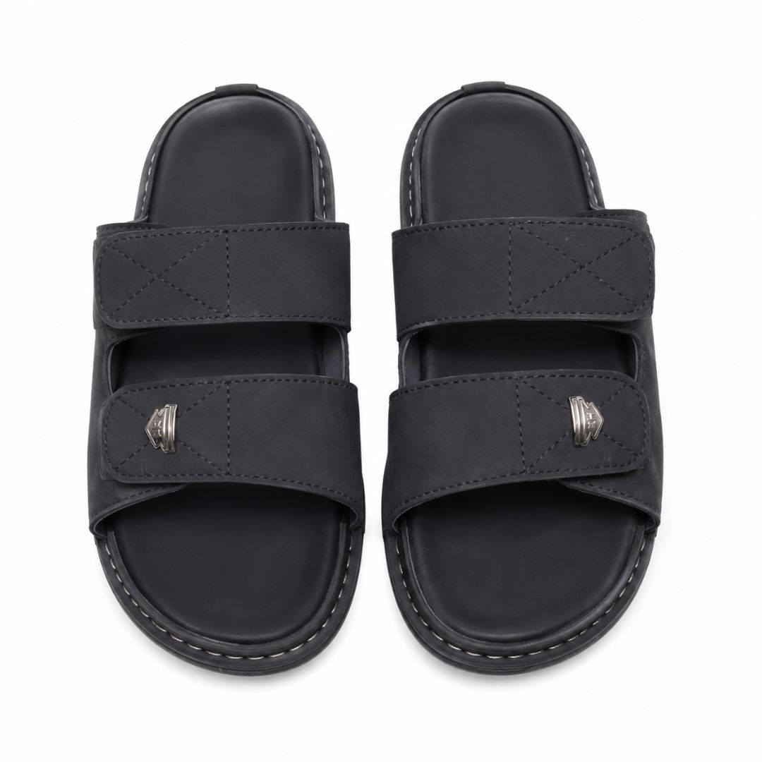 Matte Black Double Strap Slide Sandals