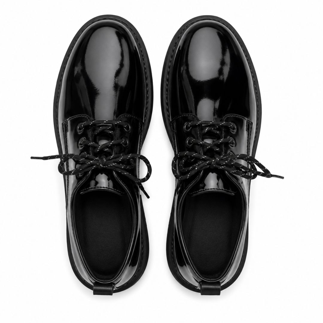 Glossy Black Patent Lace Up Derby Shoes