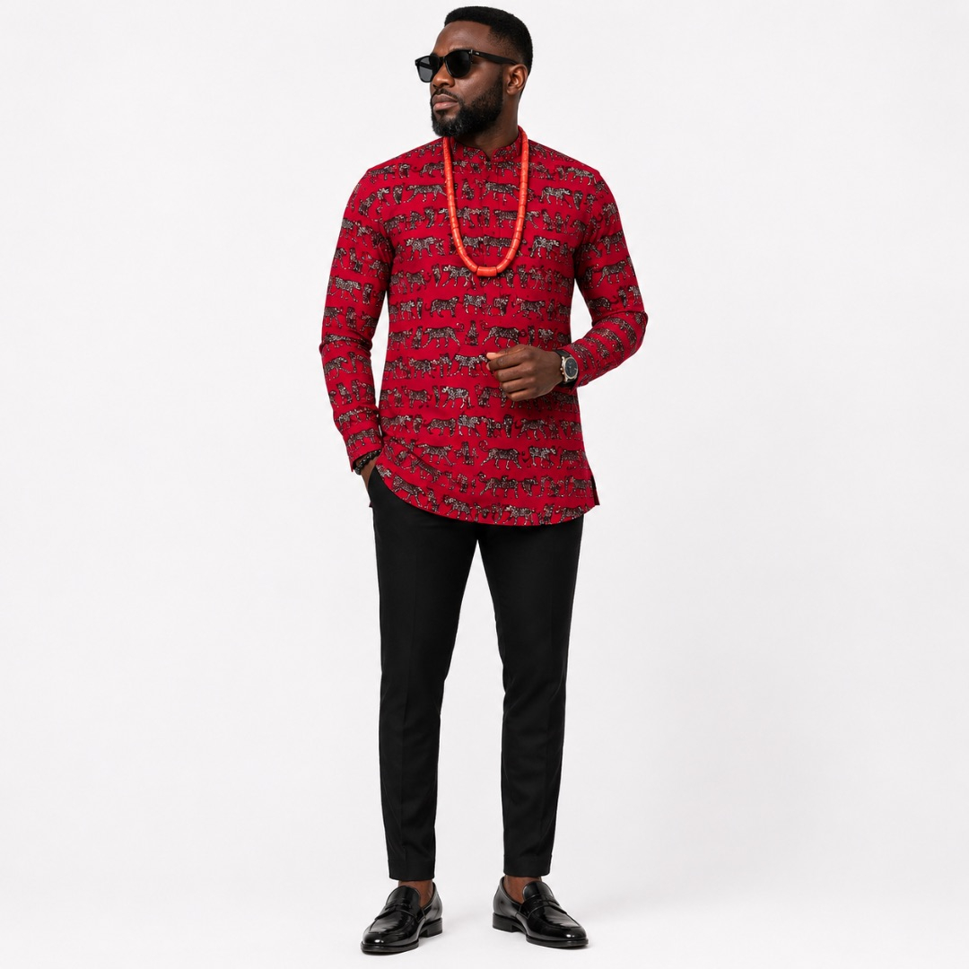 Luxury Red Mini Leopard Traditional fenico Fabric