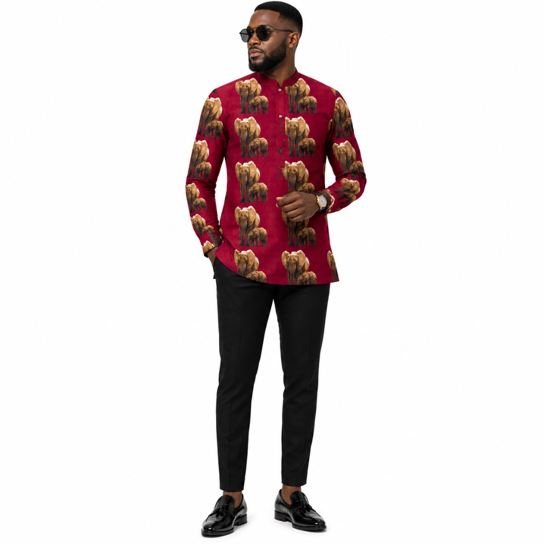 Luxury Red Royal Elephant Family Traditional  Fenico Fabric