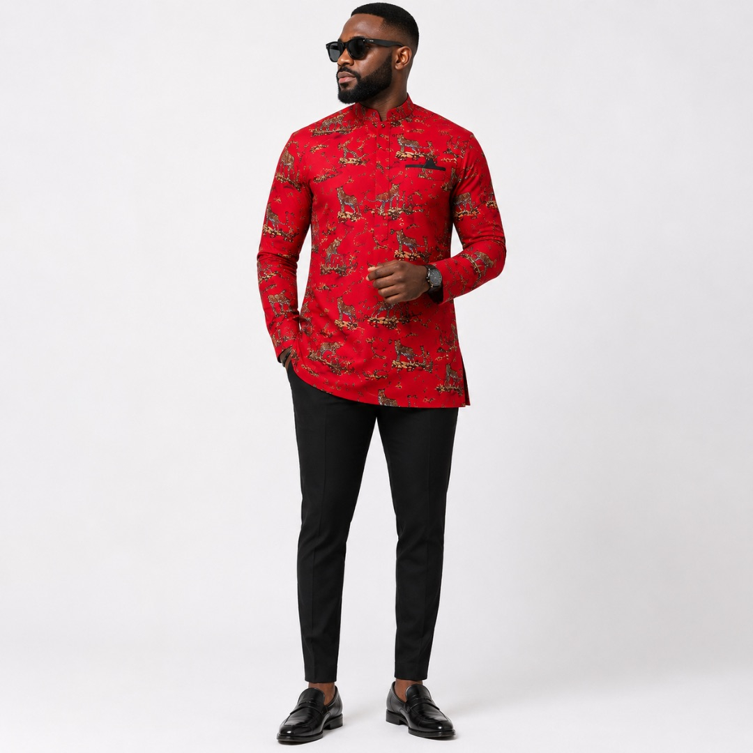 Luxury Red Mini Safari Leopard Traditional Fenico Fabric