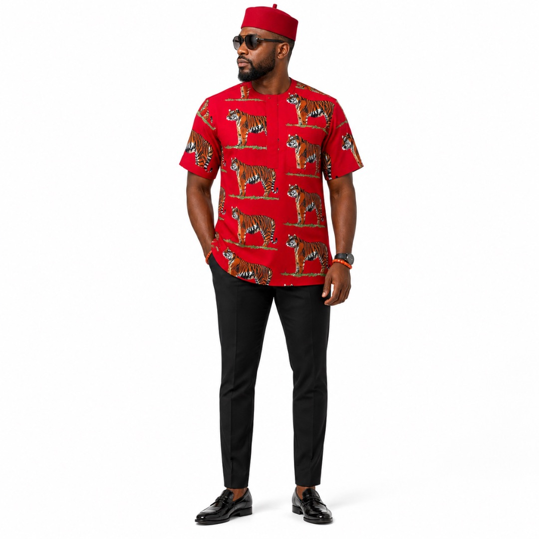 Luxury Red Royal Tiger Safari Traditional Fabric