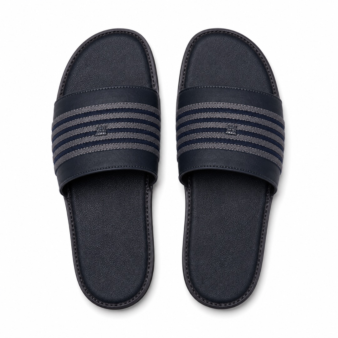 Luxury Navy Blue and Grey Striped Comfort Slide Sandals