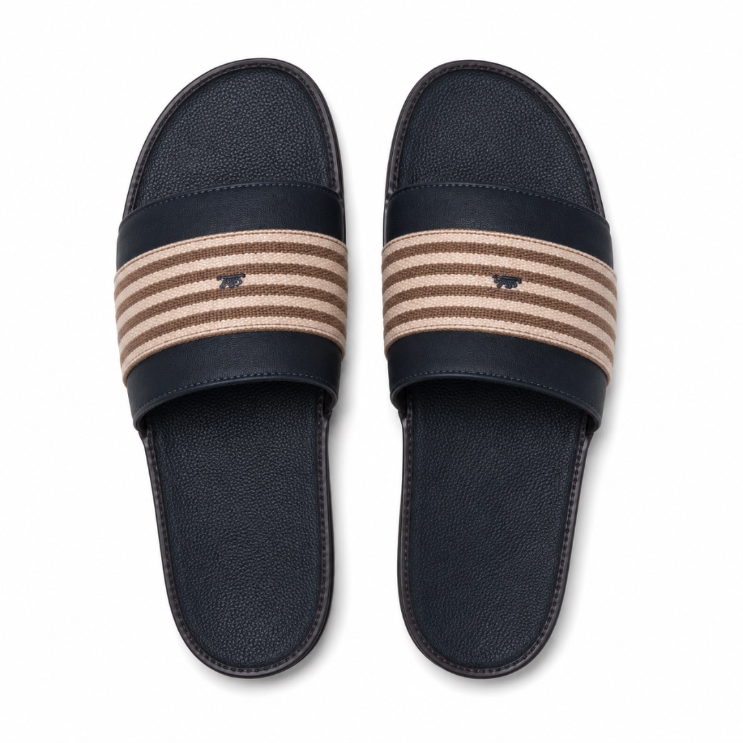 Luxury  Black and Beige Striped Comfort Slide Sandals