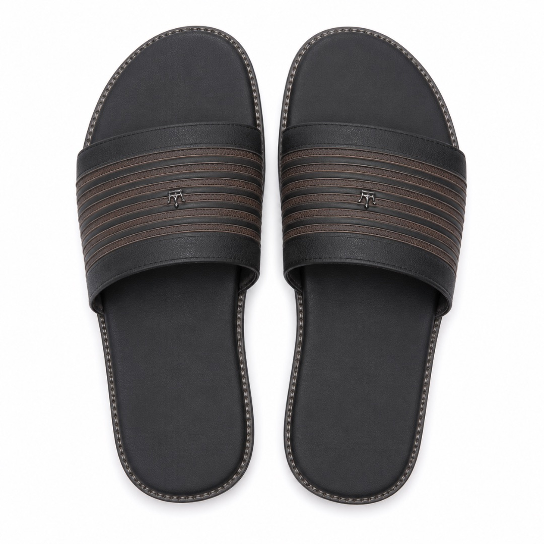 Luxury Black Crown Stripe Comfort Slide Sandals