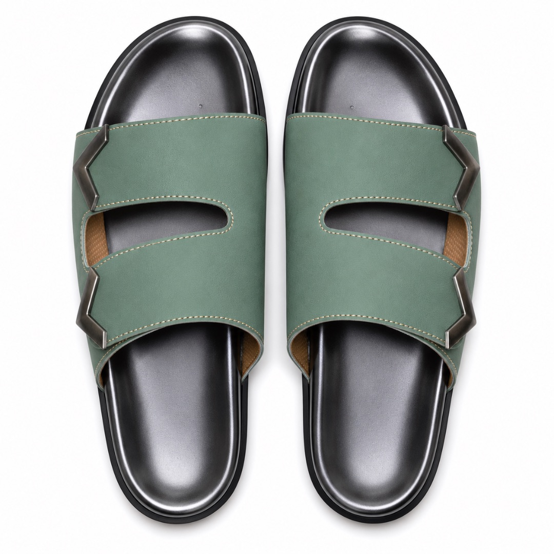 Luxury Olive Green Cutout Comfort Slide Sandals