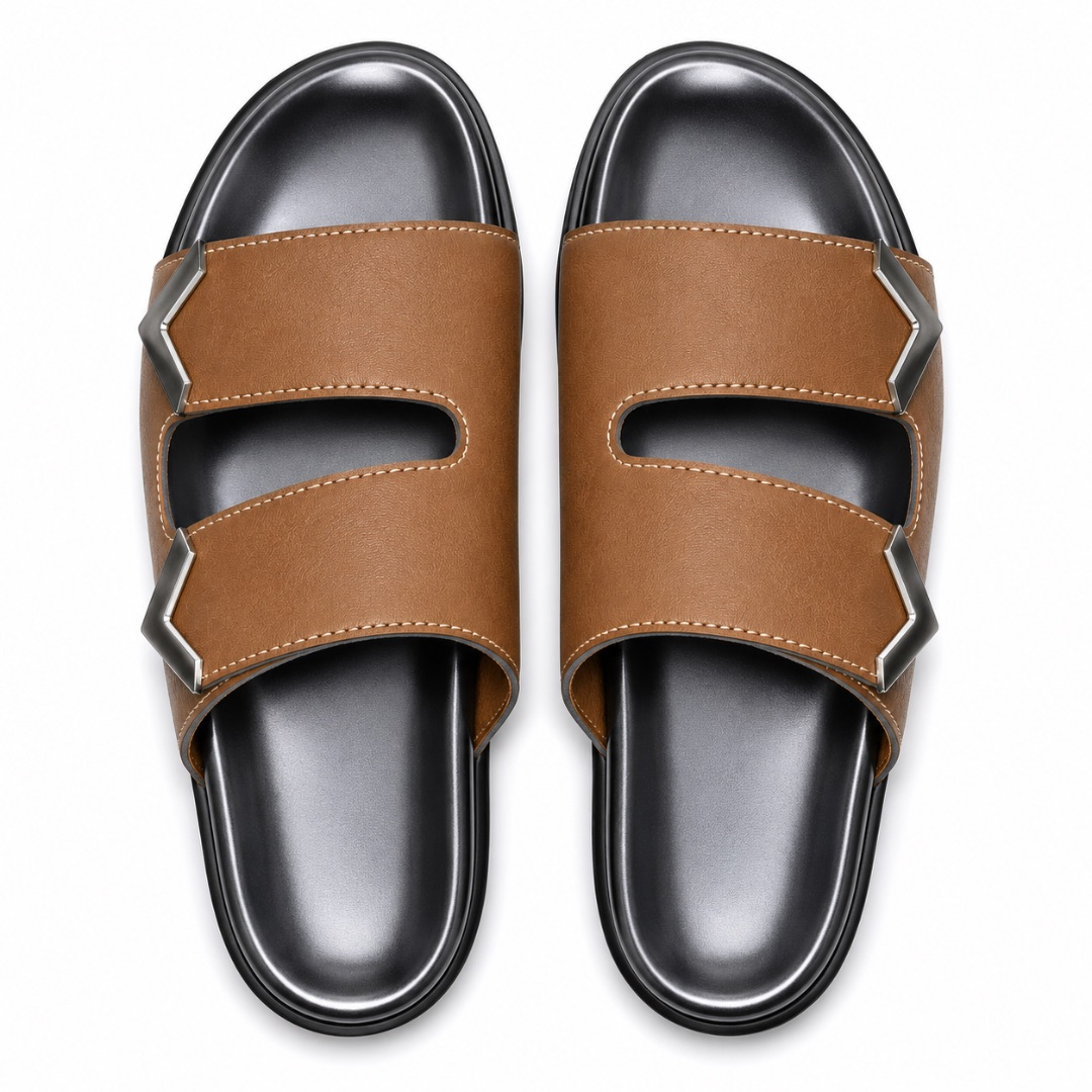 Luxury Brown Cutout Comfort Slide Sandals