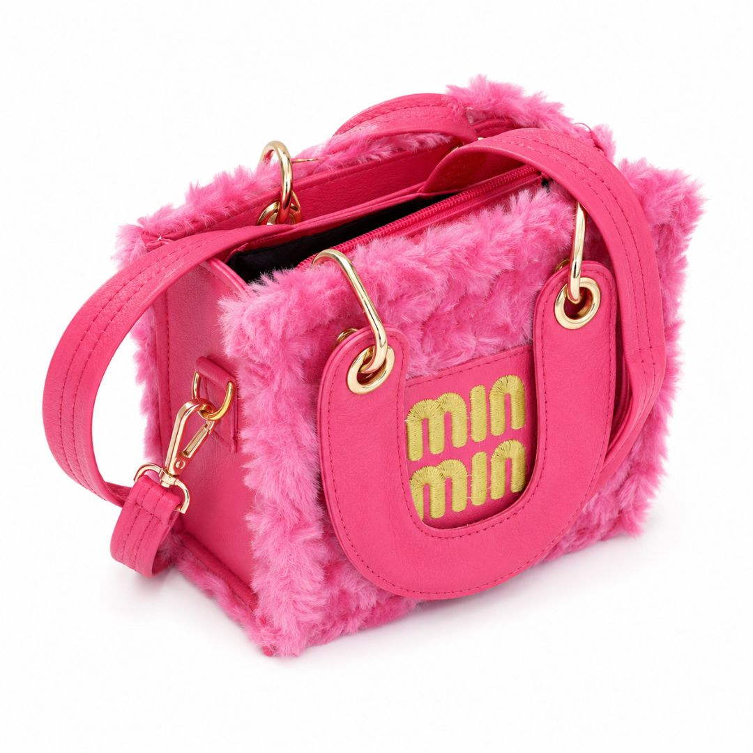Womens Plush Faux Fur Mini Tote Crossbody Bag