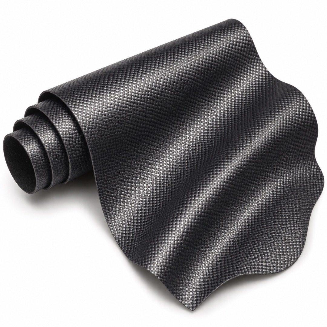 Premium Carbon Black Fiber Textured Synthetic Leather Material