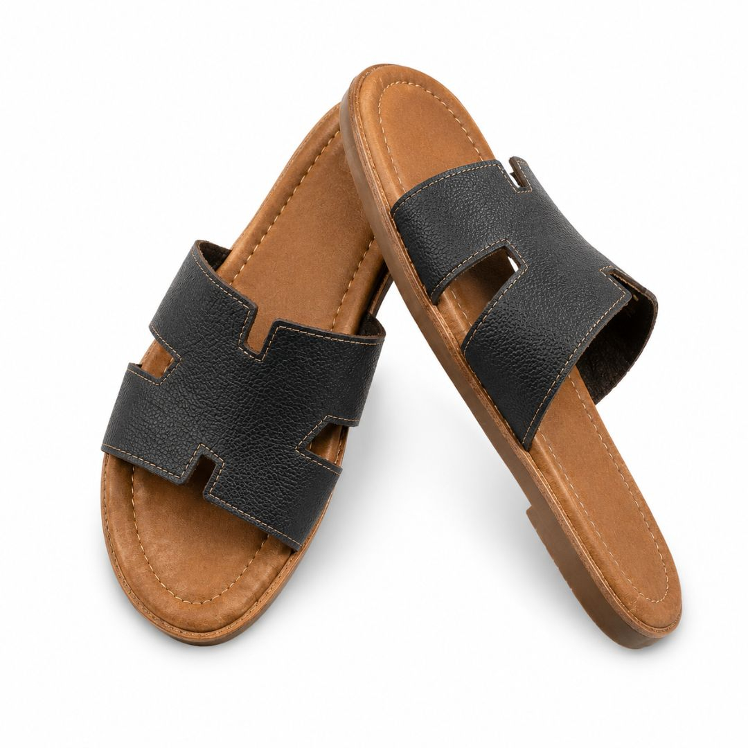 Mens Two Tone Cut Out Slide Sandals
