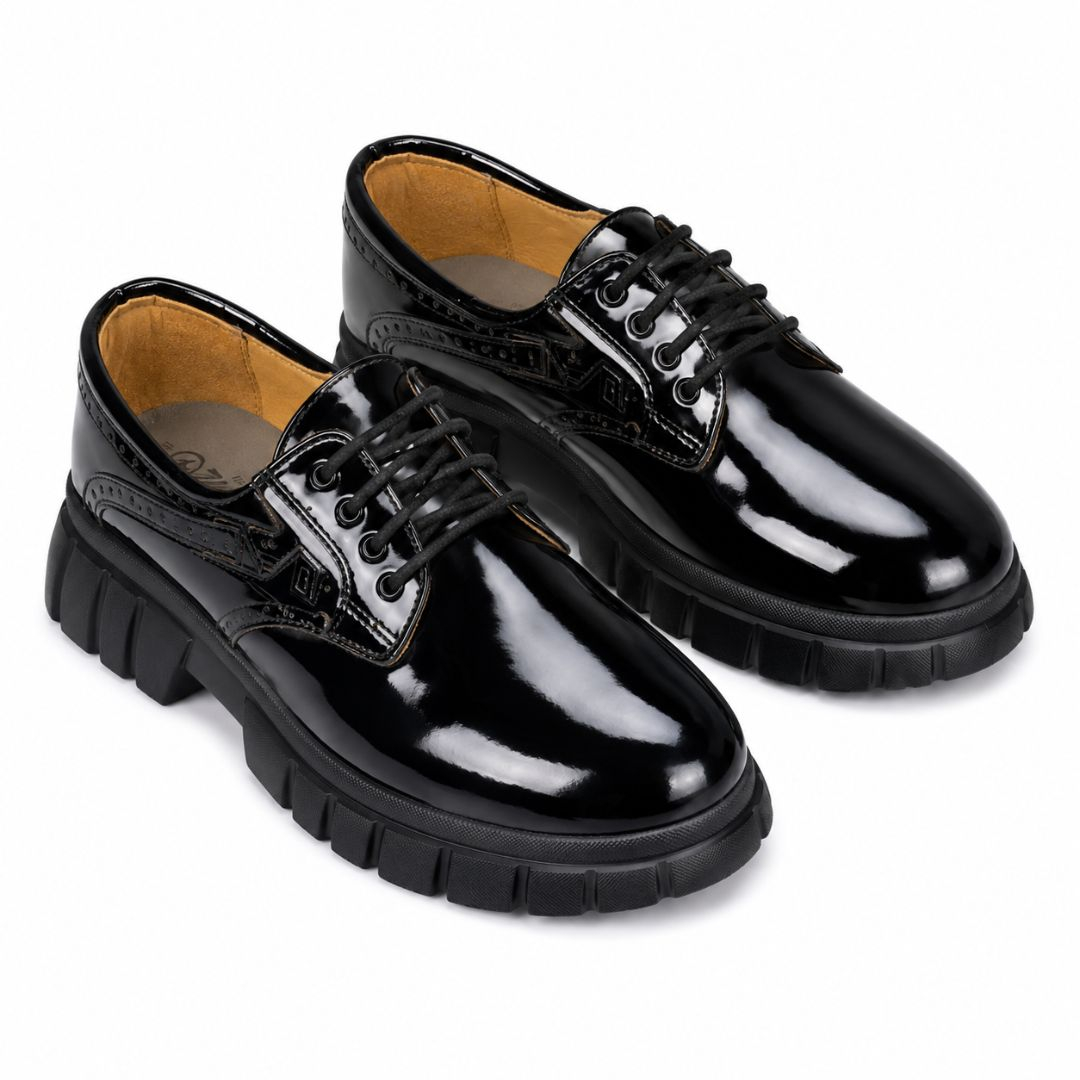 Mens Patent Leather Chunky Derby Shoes