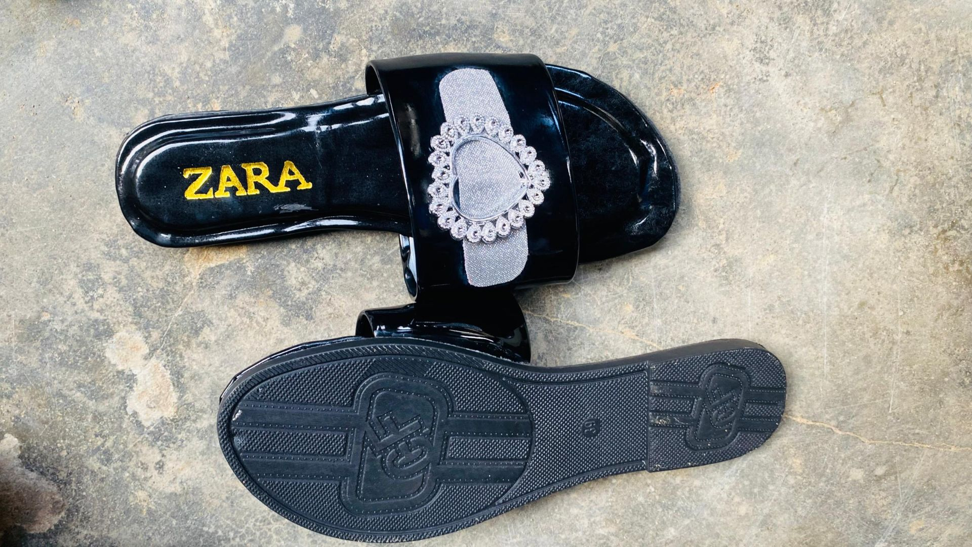 Decorative Open Toe Flat Slide Sandals