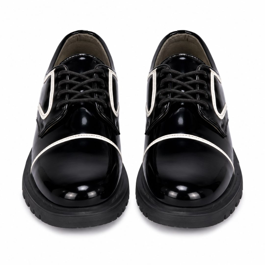 Mens Glossy Black Chunky Sole Oxford Shoe
