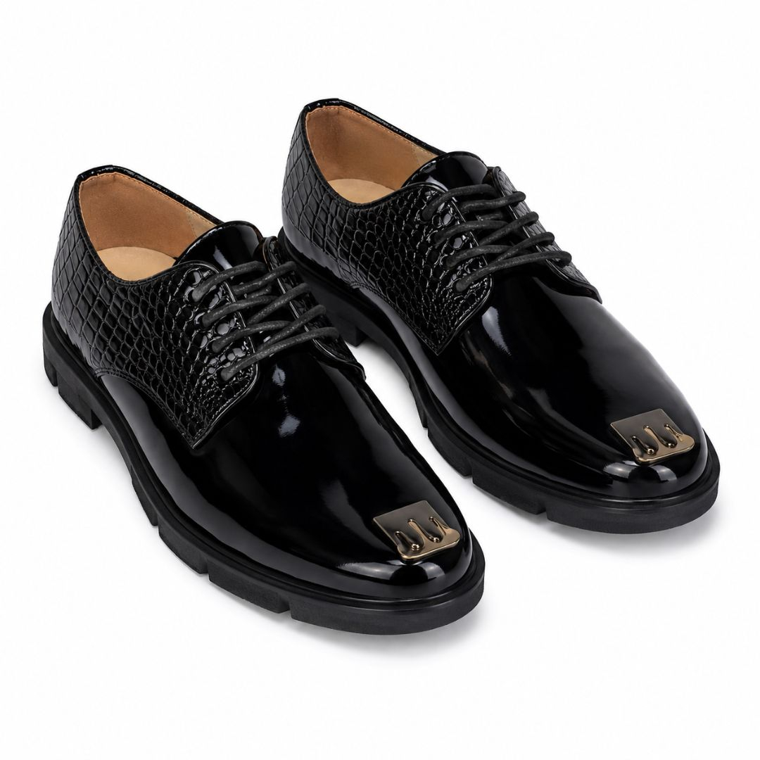 Luxury Black Crocodile Texture Mens Dress Shoe