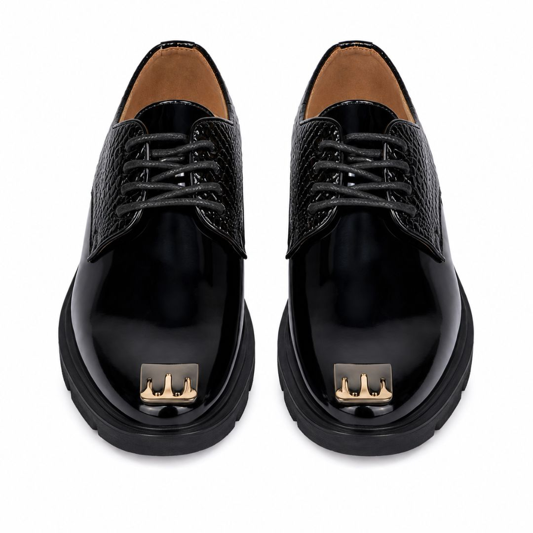 Luxury Black Crocodile Texture Mens Dress Shoe