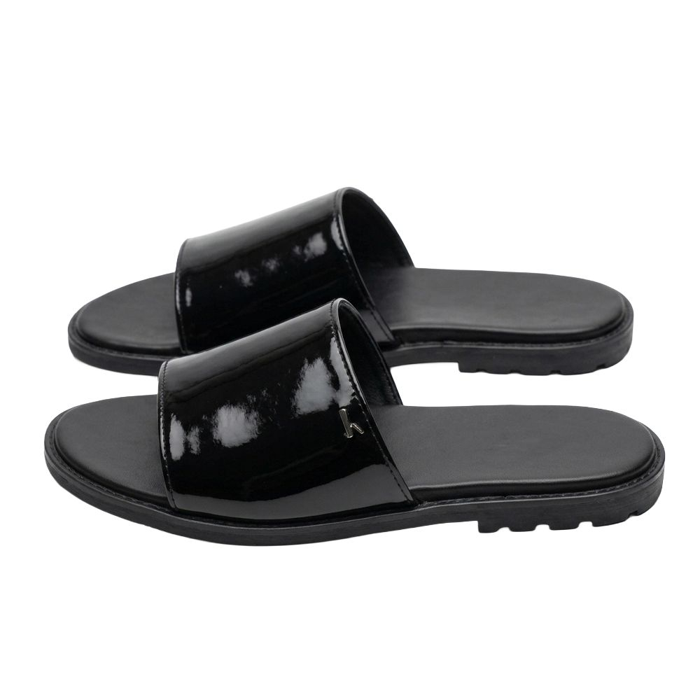 Mens Black Patent Leather Slip On Slide Sandals