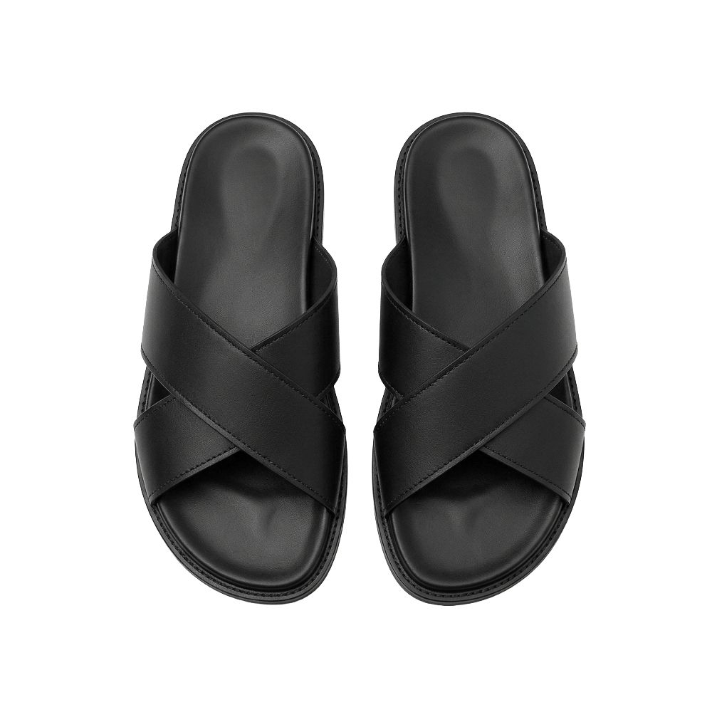 Black Crossover Leather Slide Sandals