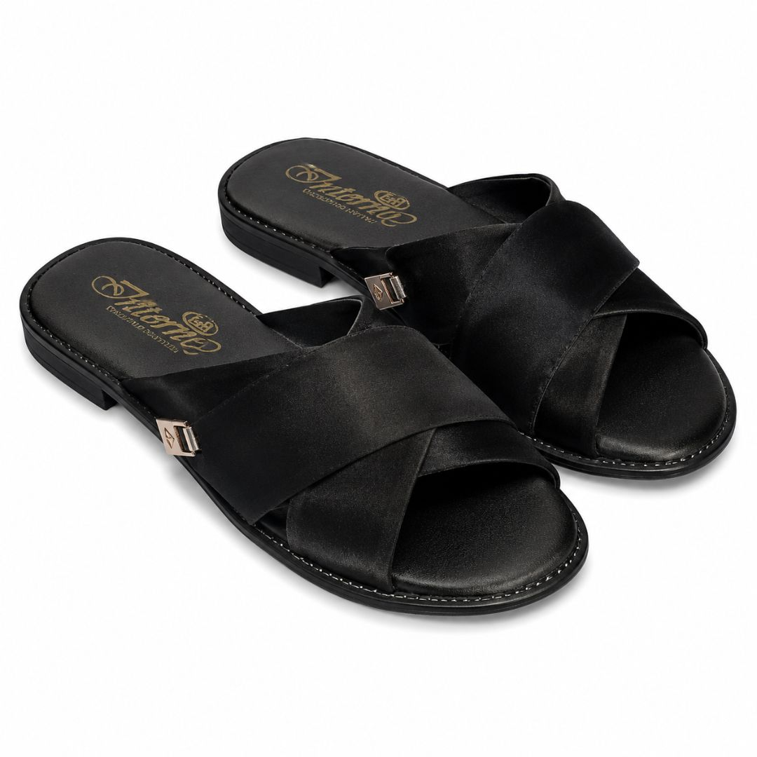 Mens Cross Strap Flat Slide Sandals