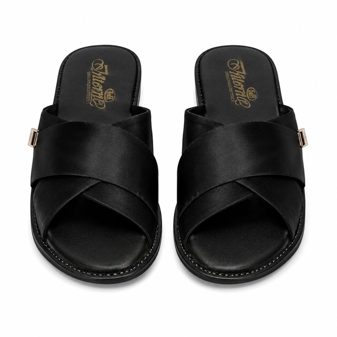 Mens Cross Strap Flat Slide Sandals