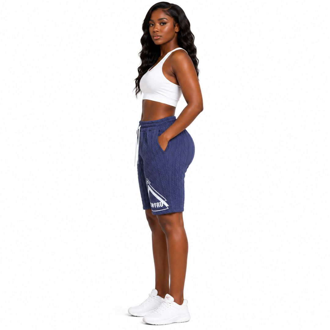 Textured Cable Knit Casual Shorts with Drawstring