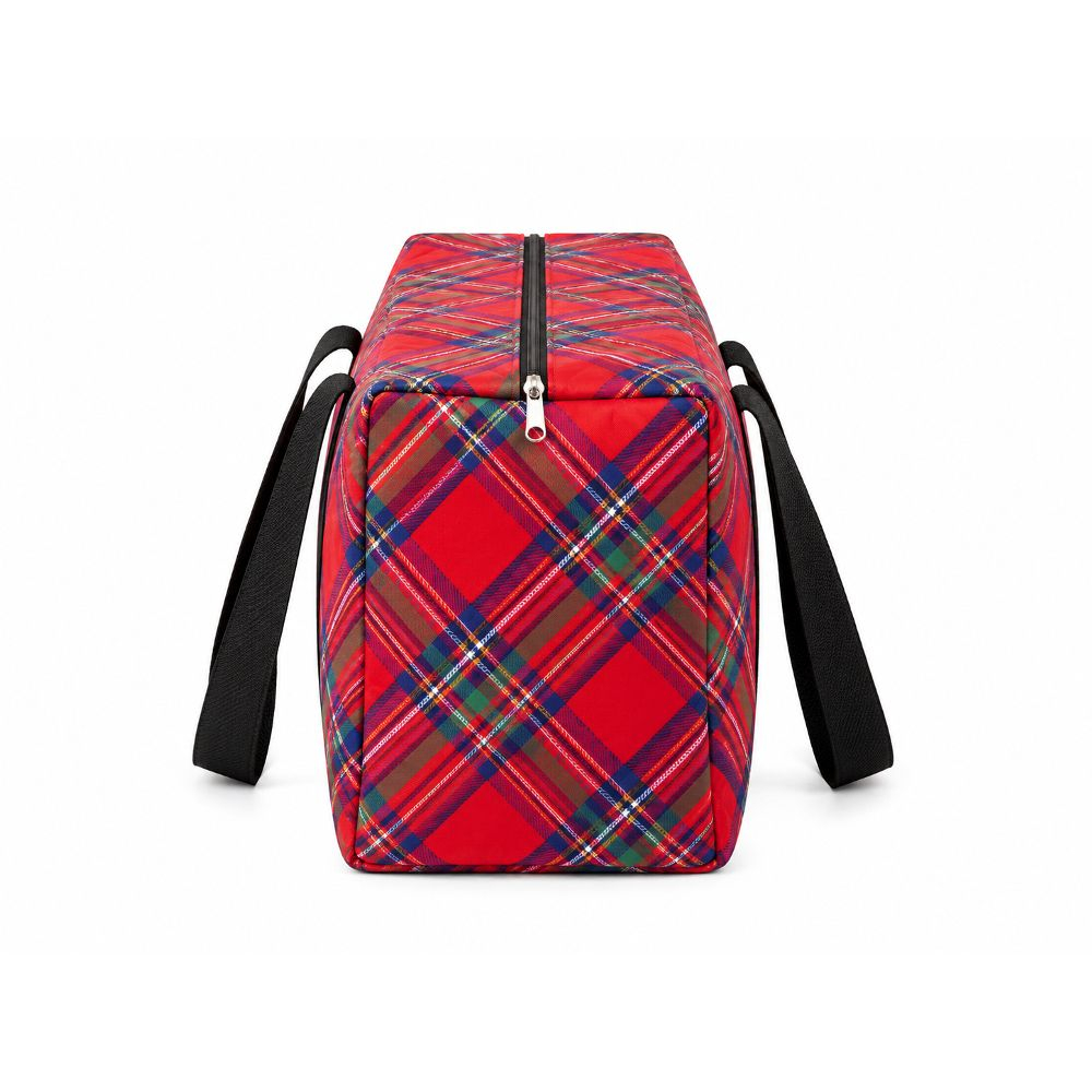 Large Checkered Travel Bag with Zipper Closure