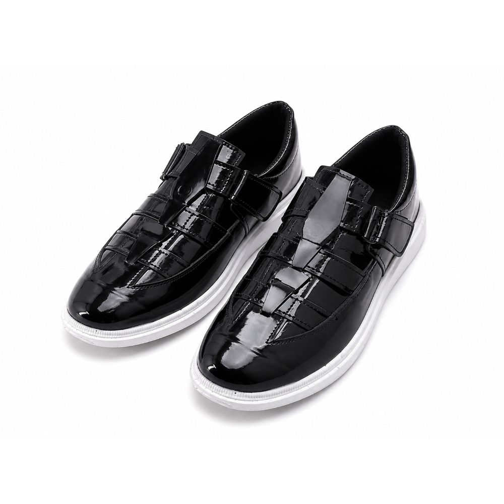 Quality Men Glossy Black Casual Loafers with White Sole