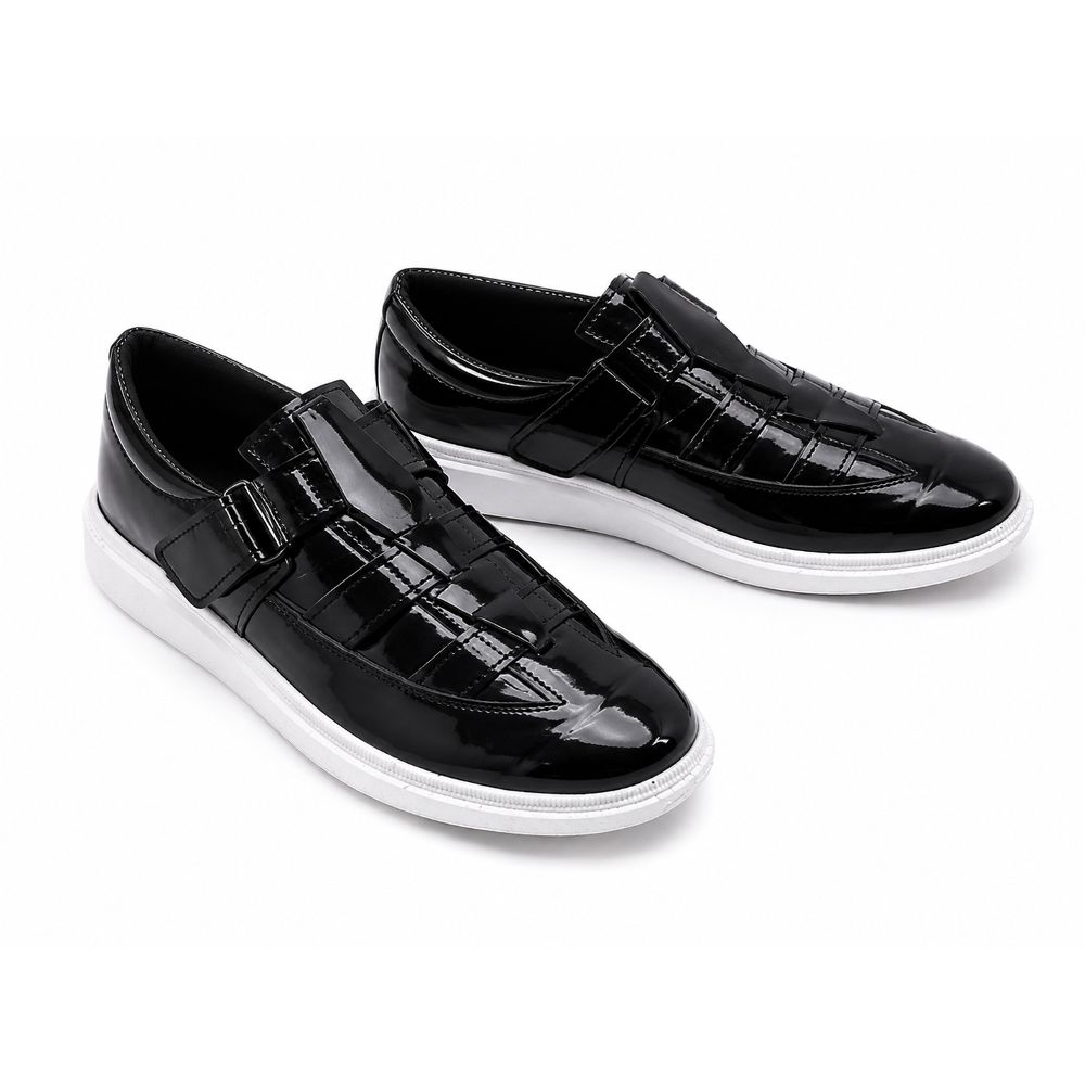 Quality Men Glossy Black Casual Loafers with White Sole