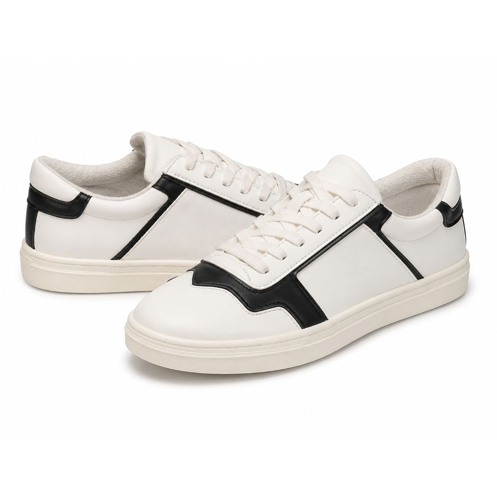 Mens White and Black Lace Up Casual Sneakers