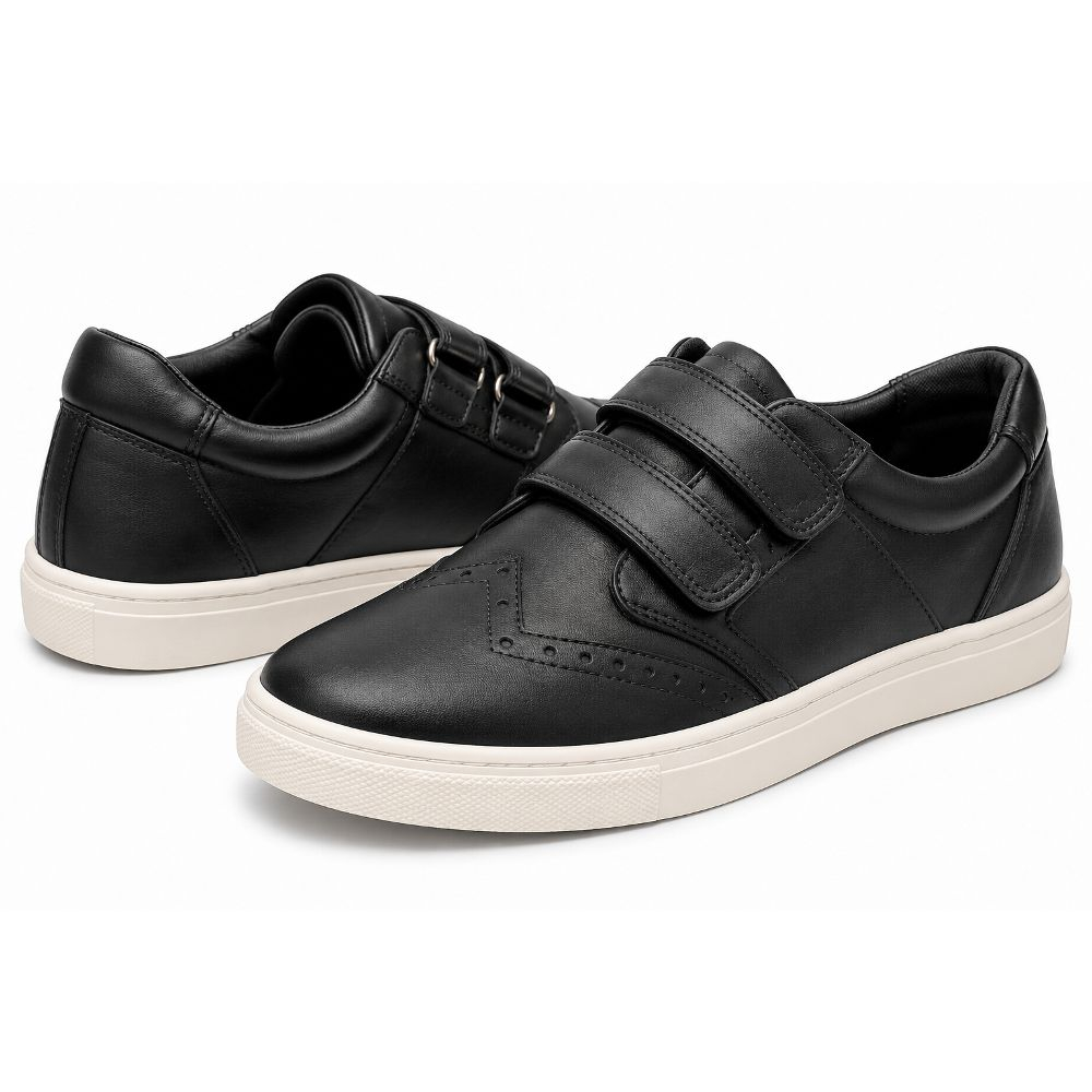 Kids Black Hook and Loop Fastening School Sneakers