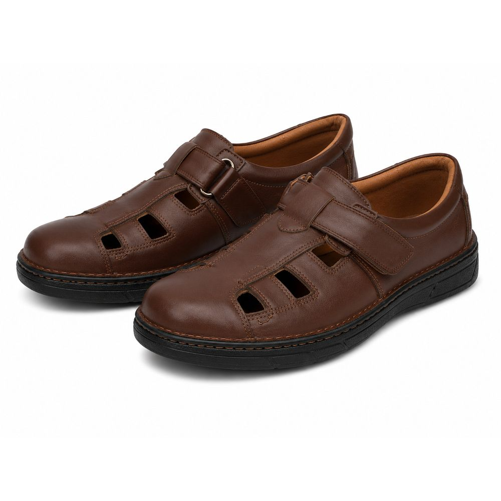 Brown Breathable Hook and Loop School Shoes for kids