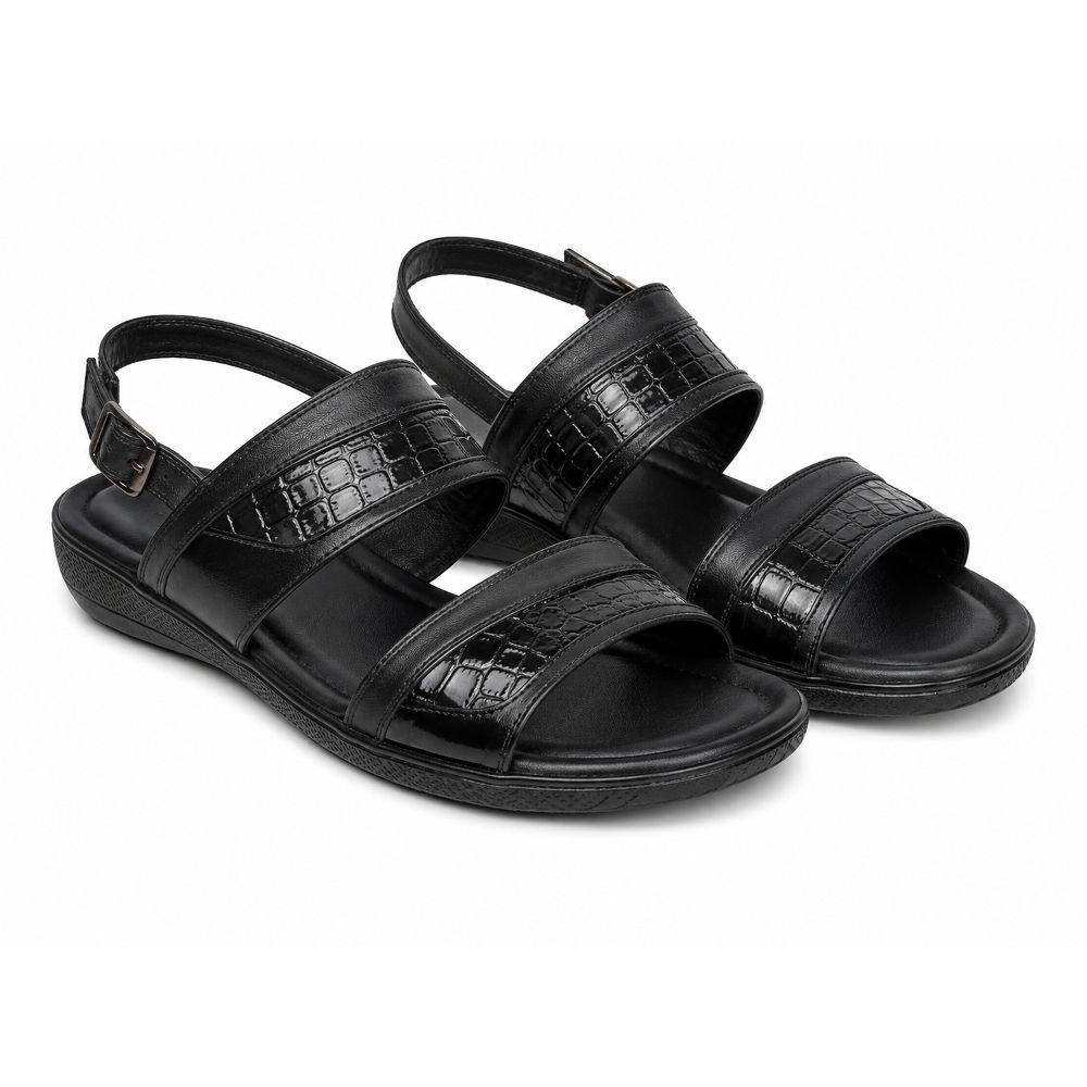 Men Black Textured Strap Sandals