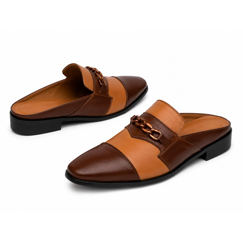 Mens Brown Chain Detail Slip On Dress Shoes