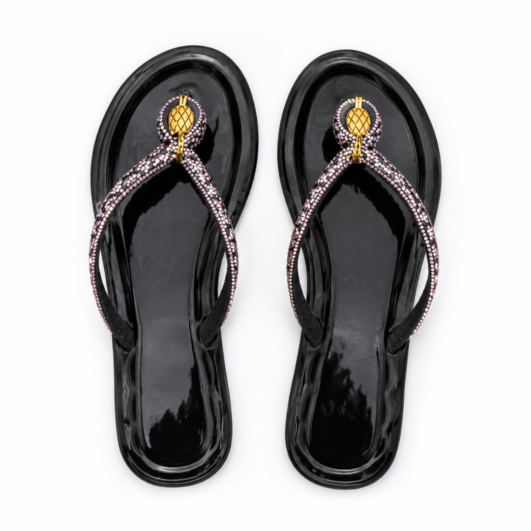 Luxury Black Crystal Knot Flat Slippers  for Women