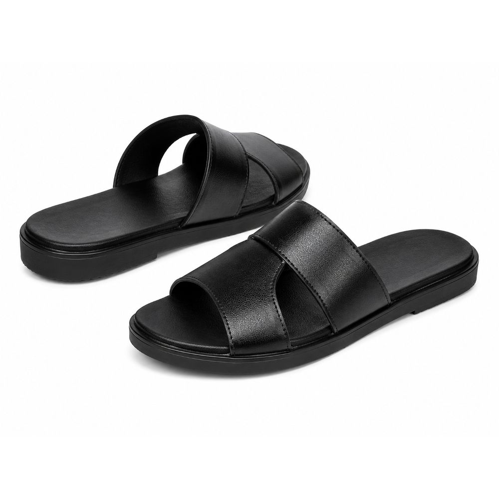 Womens Black Open Toe Slide Sandals