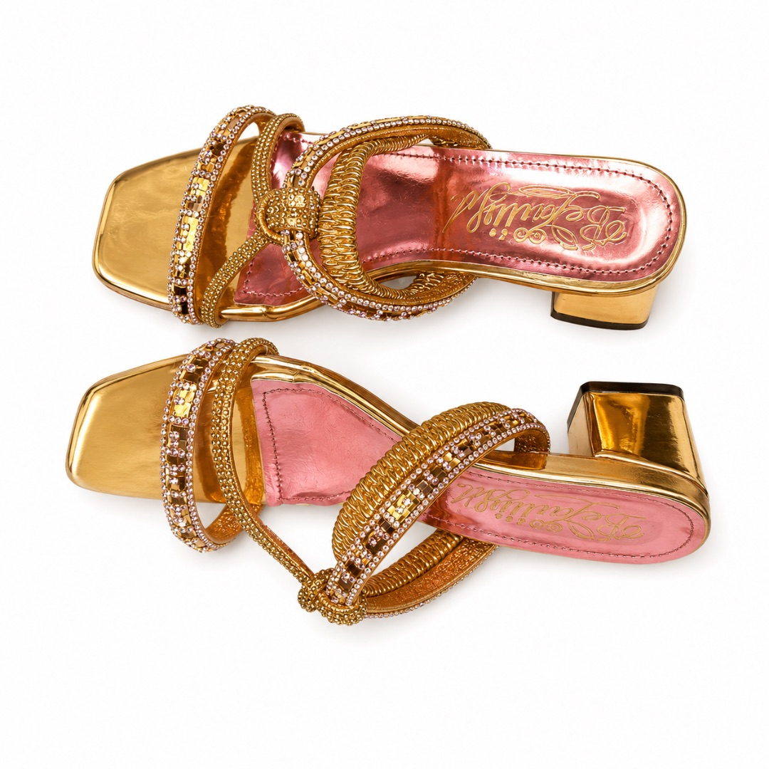 Luxury Gold Rhinestone Cross Strap   Flat Sandals for Women