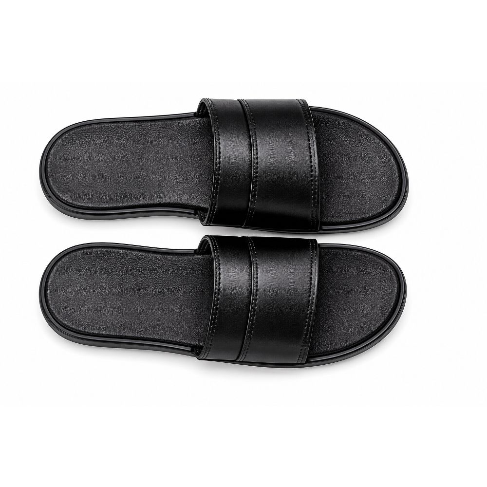 Mens Black Double Strap Slide Sandals