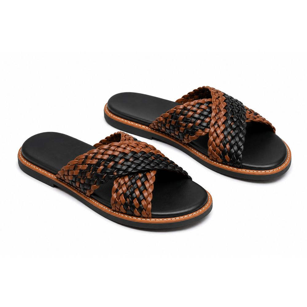 Mens Two Tone Woven Slide Sandals