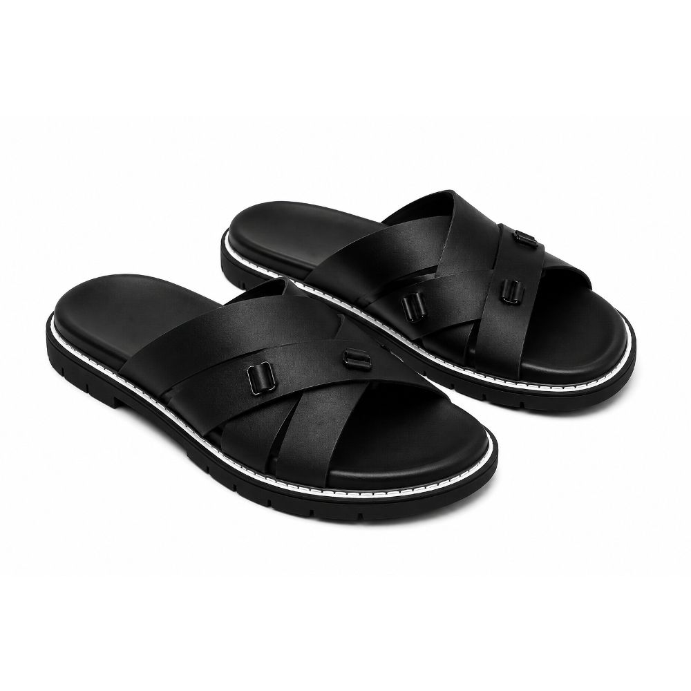 Mens Cross Strap Casual Slide Sandals