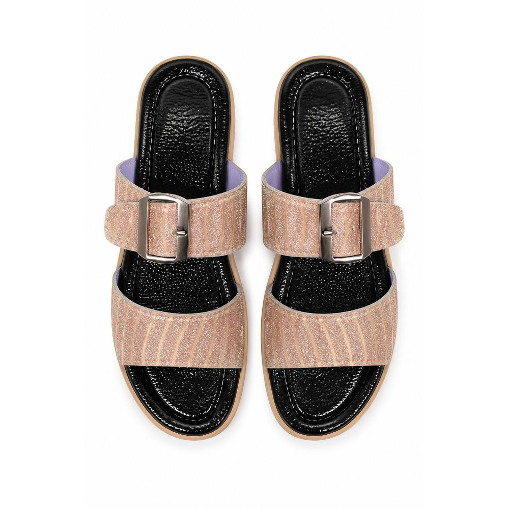 Womens Double Strap Buckle Slide Sandals