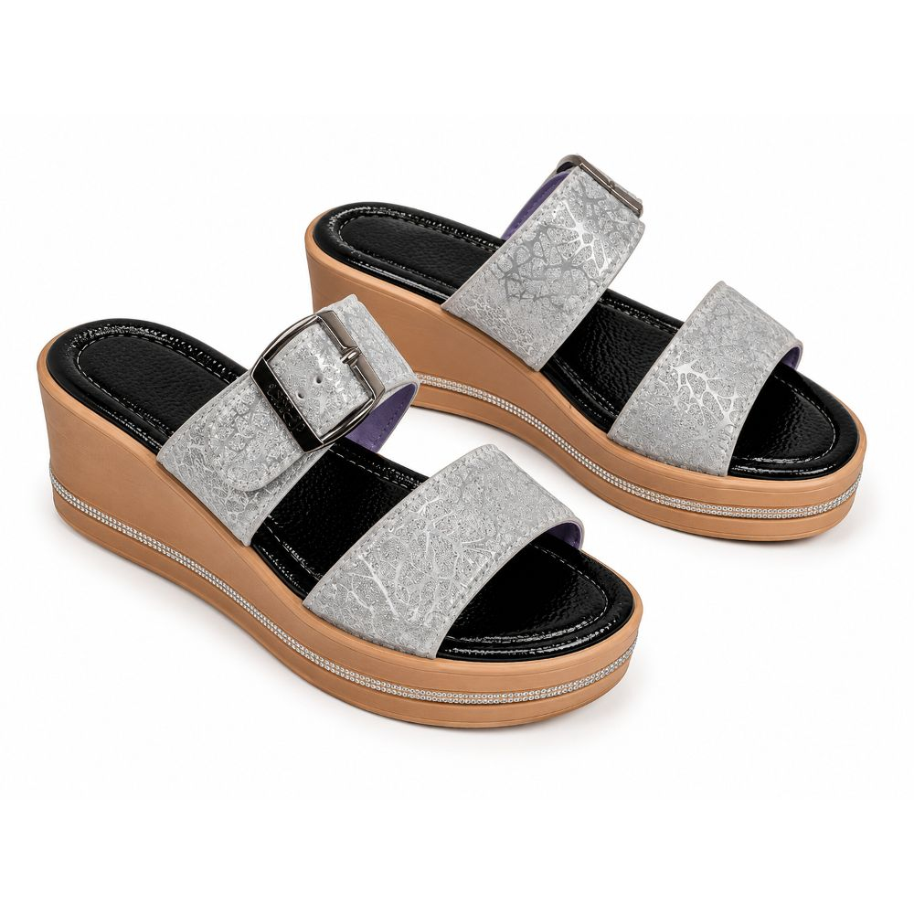 Womens Double Strap Buckle Wedge Sandal