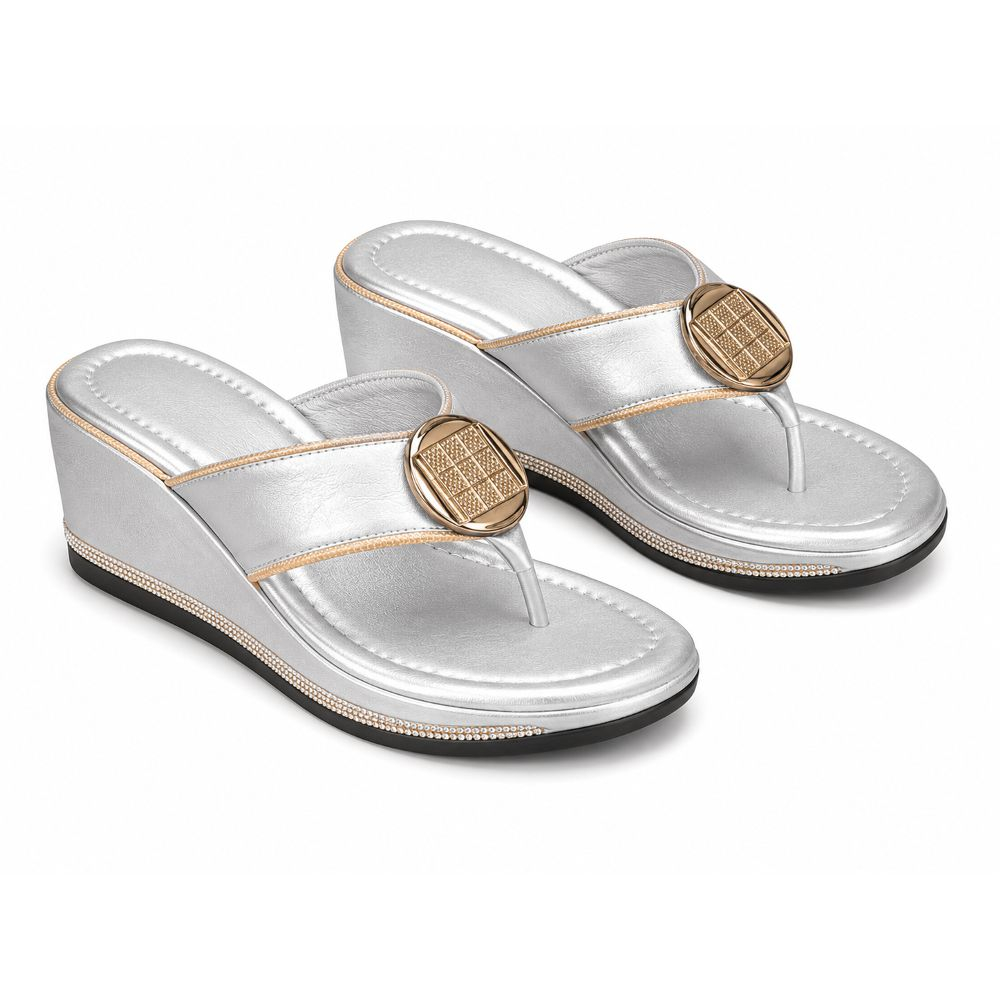 Womens Metallic Thong Wedge Sandal