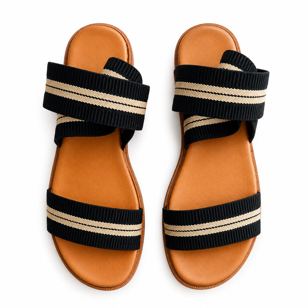 Two Tone Elastic Strap Flat Sandals