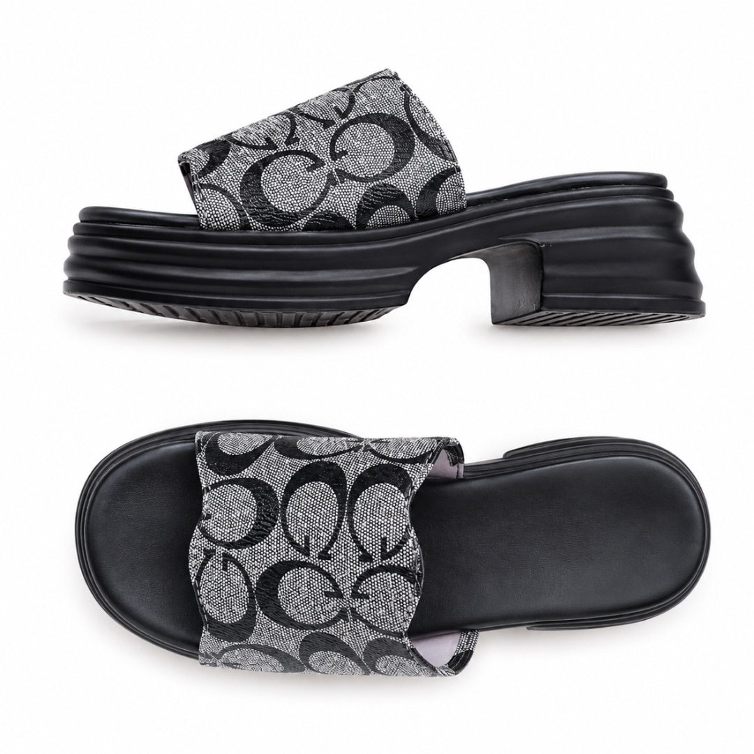 Monogram Pattern Platform Slide Sandals