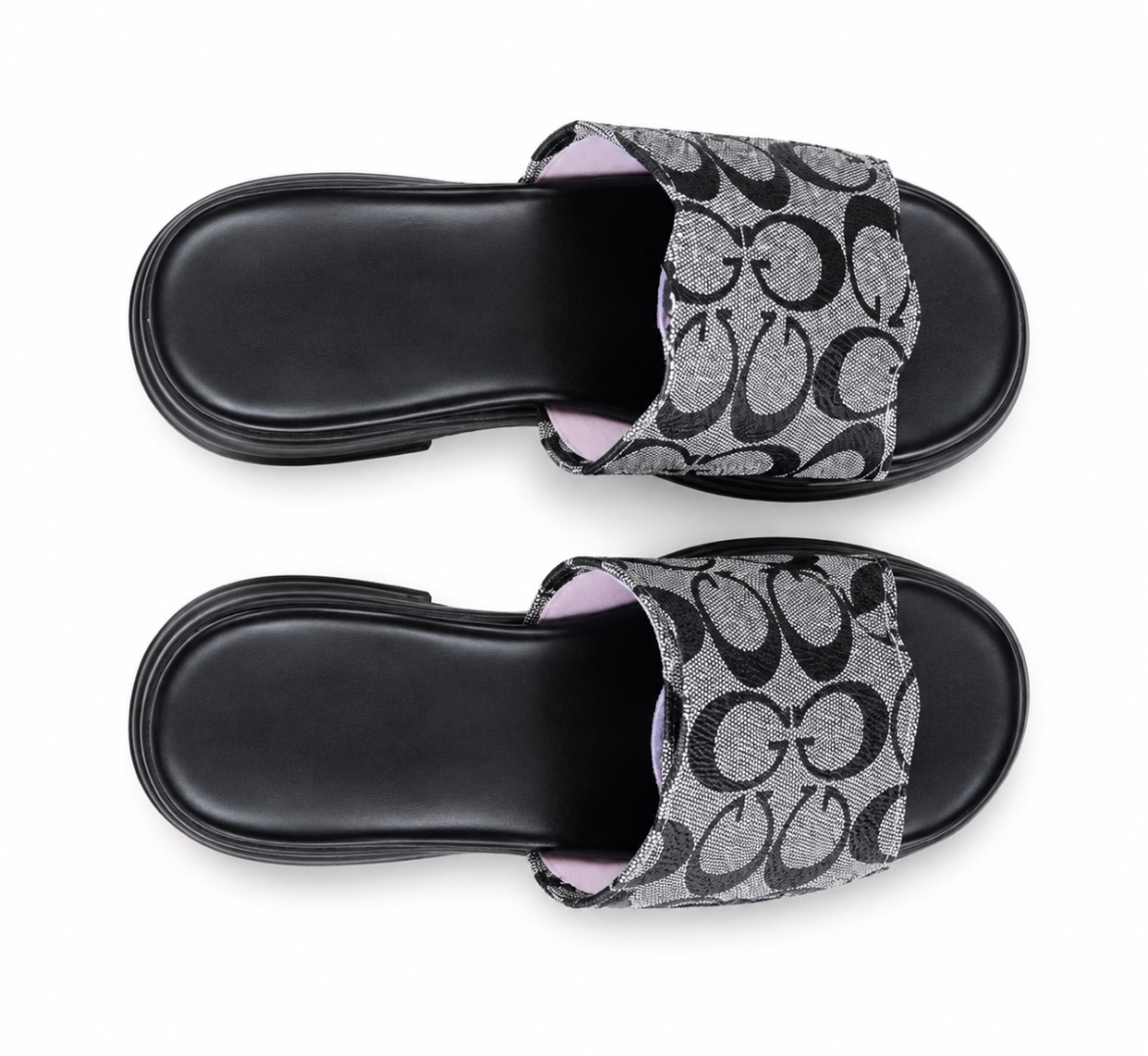 Monogram Pattern Platform Slide Sandals