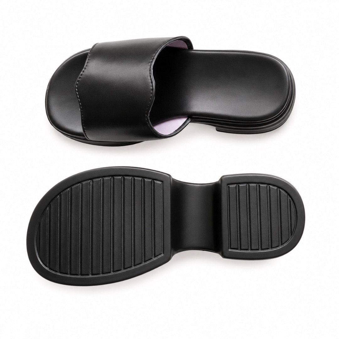 Minimalist Black Platform Slide Sandals      Sleek Casual