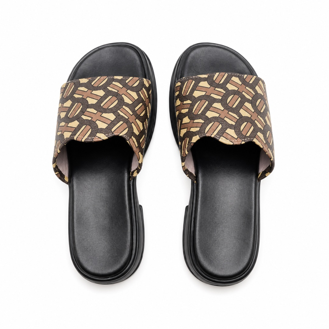 Monogram Pattern Platform Slide Sandals     Casual Comfort